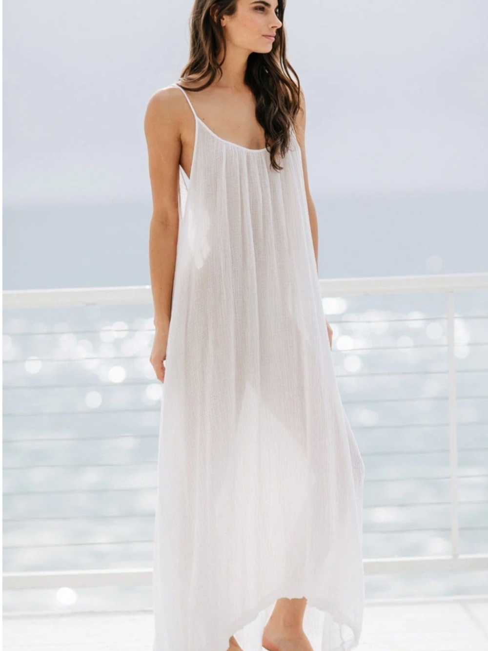9Seed Off White Spaghetti-Strap Low Back Beach Coverup Dress One Size O/S